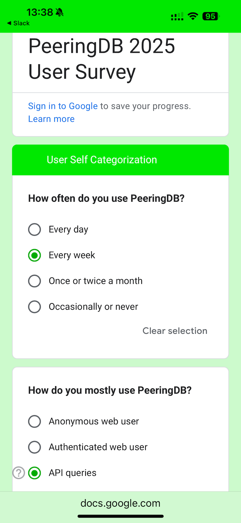Survey on a phone
