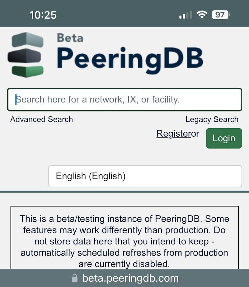Screenshot of beta.peeringdb.com