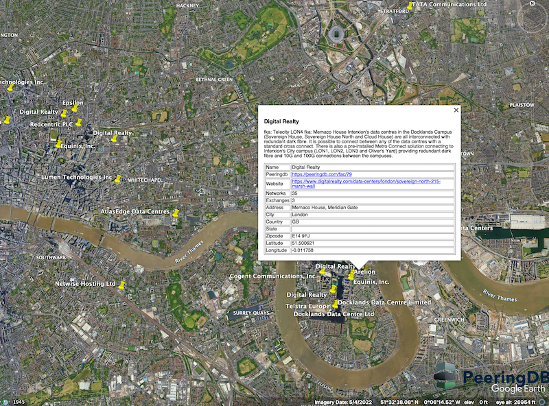 KMZ data of London shown in Google Earth Pro