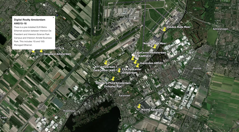 Example of KMZ data view zoomed in to Amsterdam