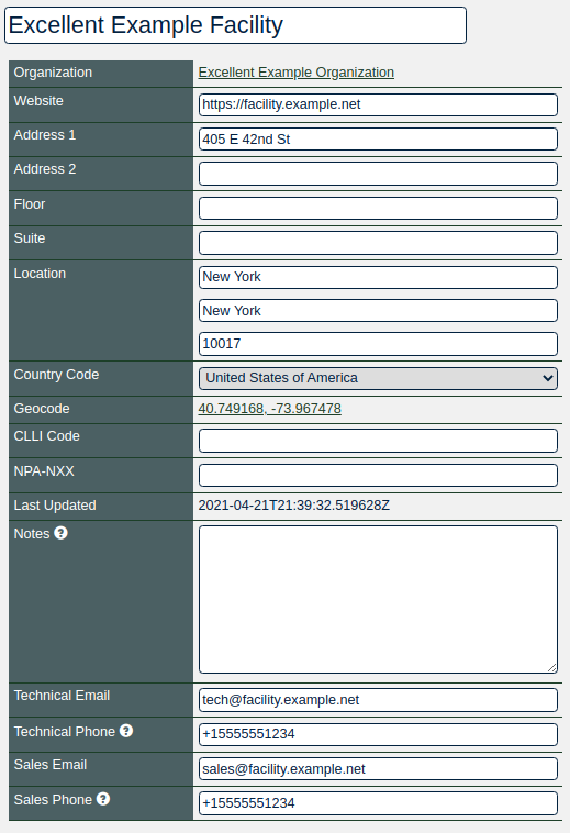 Excellent Example Facility Object